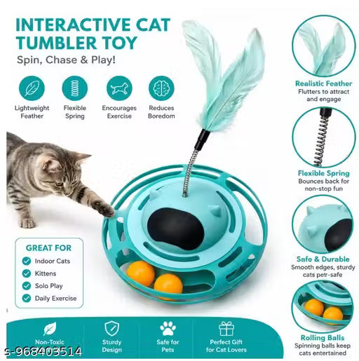 Interactive Cat Tumbler Toy with Feather Teaser & Rolling Balls
